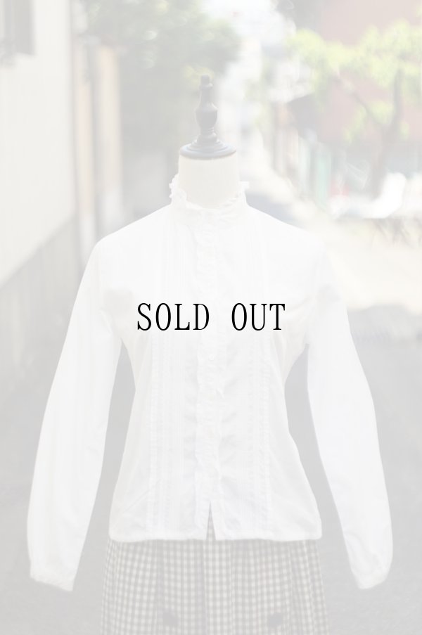 画像9: "KETTY" 無地 白 コットン 長袖 ブラウス スタンドカラー レース[20298]