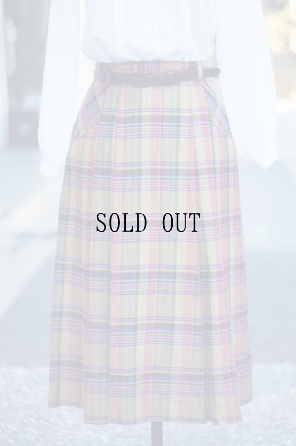 画像1: マルチカラー  タータンチェック柄 フレア スカート w65cm[20275]