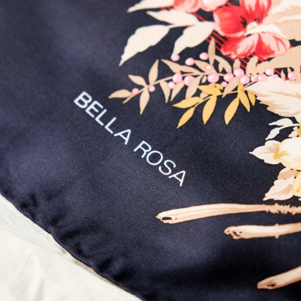 画像6: ネイビー系 シルク 花柄 スカーフ  79cm×79cm[20282]