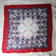 画像1: 赤×白系 シルク リボンと装飾柄 スカーフ  89cm×89cm[20293] (1)