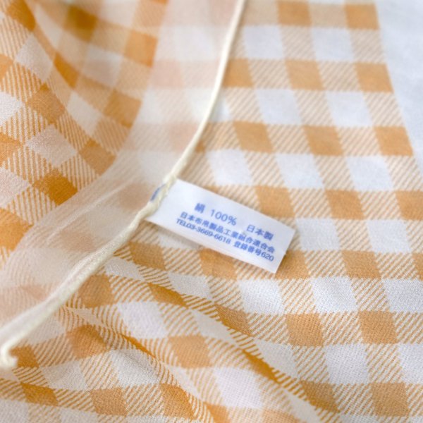 画像5: アイボリー×ブラウン シルク ギンガムチェック柄 ミニスカーフ  52cm×52cm[20296]