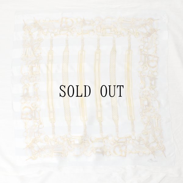 画像1: グレー系 シルク ベルトと装飾柄 スカーフ  90cm×90cm[20290]