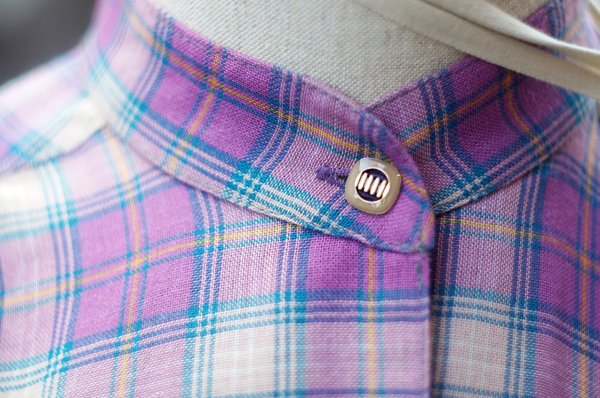 画像5: パープル×ターコイズブルー系 タータンチェック柄  半袖 レトロワンピース スタンドカラー[20299]