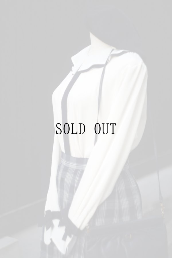 画像4: "STAGE QUEUE" 白 長袖 ブラウス ケープカラー バイカラー 比翼[20304]