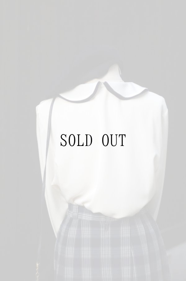 画像7: "STAGE QUEUE" 白 長袖 ブラウス ケープカラー バイカラー 比翼[20304]