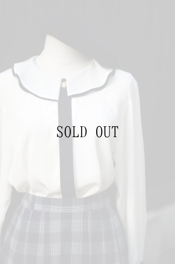 画像2: "STAGE QUEUE" 白 長袖 ブラウス ケープカラー バイカラー 比翼[20304]
