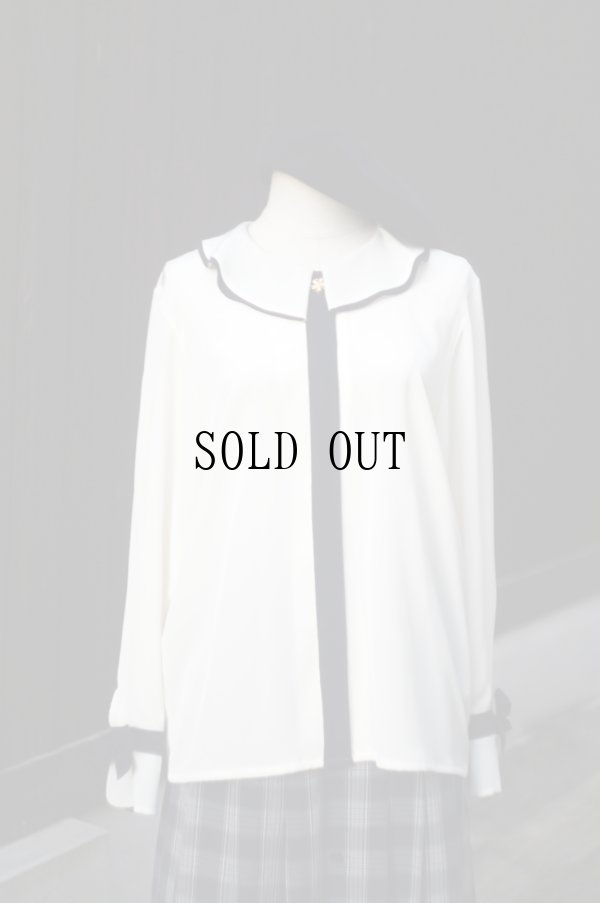 画像10: "STAGE QUEUE" 白 長袖 ブラウス ケープカラー バイカラー 比翼[20304]