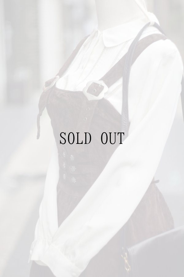 画像10: "C&A"ブラウン 無地  レザー チロル ジャンパースカート  装飾ボタン [20311]