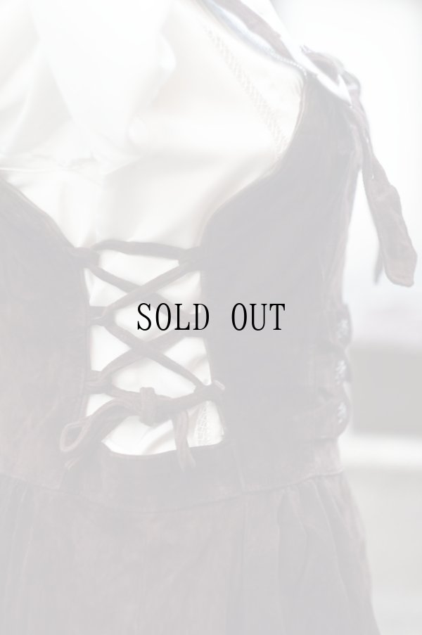 画像11: "C&A"ブラウン 無地  レザー チロル ジャンパースカート  装飾ボタン [20311]