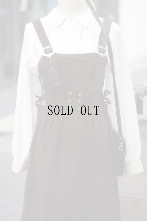 画像5: "C&A"ブラウン 無地  レザー チロル ジャンパースカート  装飾ボタン [20311]