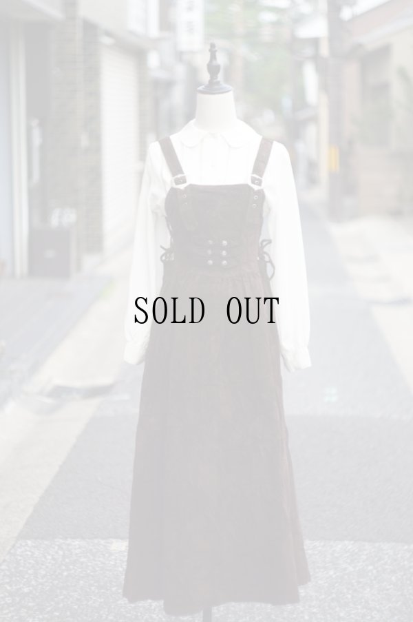 画像16: "C&A"ブラウン 無地  レザー チロル ジャンパースカート  装飾ボタン [20311]