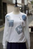 画像1: "Tee Jays" US製 デニムパッチワーク 白 スウェット トップス ラインストーン レース[20315] (1)