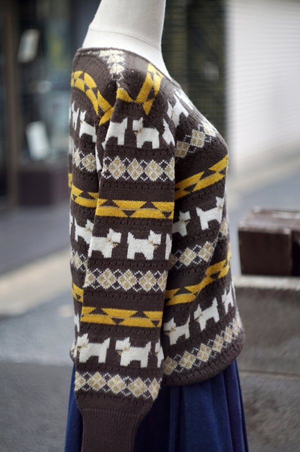 画像4: ”COSMO” ブラウン ウール混 犬柄 ニット クルーネック[20346]