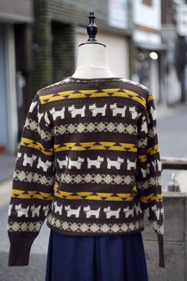 画像5: ”COSMO” ブラウン ウール混 犬柄 ニット クルーネック[20346]