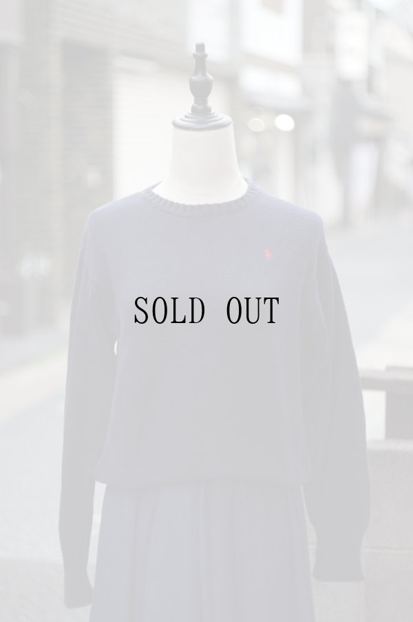 画像1: ”Polo Ralph lauren” ネイビー コットン 無地 ニット クルーネック[20337]