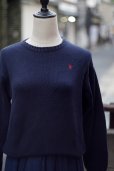 画像2: ”Polo Ralph lauren” ネイビー コットン 無地 ニット クルーネック[20337] (2)