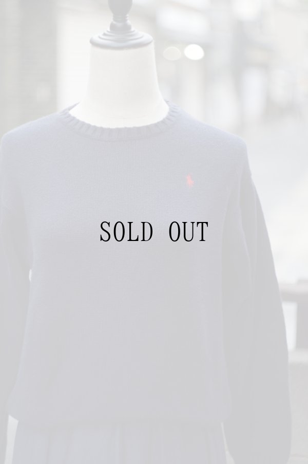 画像2: ”Polo Ralph lauren” ネイビー コットン 無地 ニット クルーネック[20337]