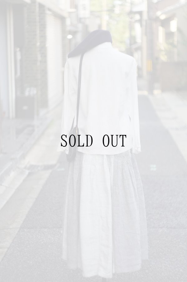 画像9: グレー リネン 無地  久留米かすり スカート フレア ピンタック風 w65cm[20330]