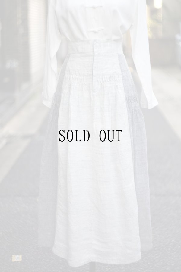 画像1: グレー リネン 無地  久留米かすり スカート フレア ピンタック風 w65cm[20330]