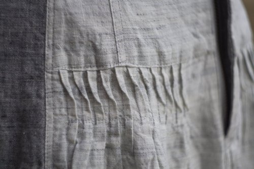 他の写真1: グレー リネン 無地  久留米かすり スカート フレア ピンタック風 w65cm[20330]