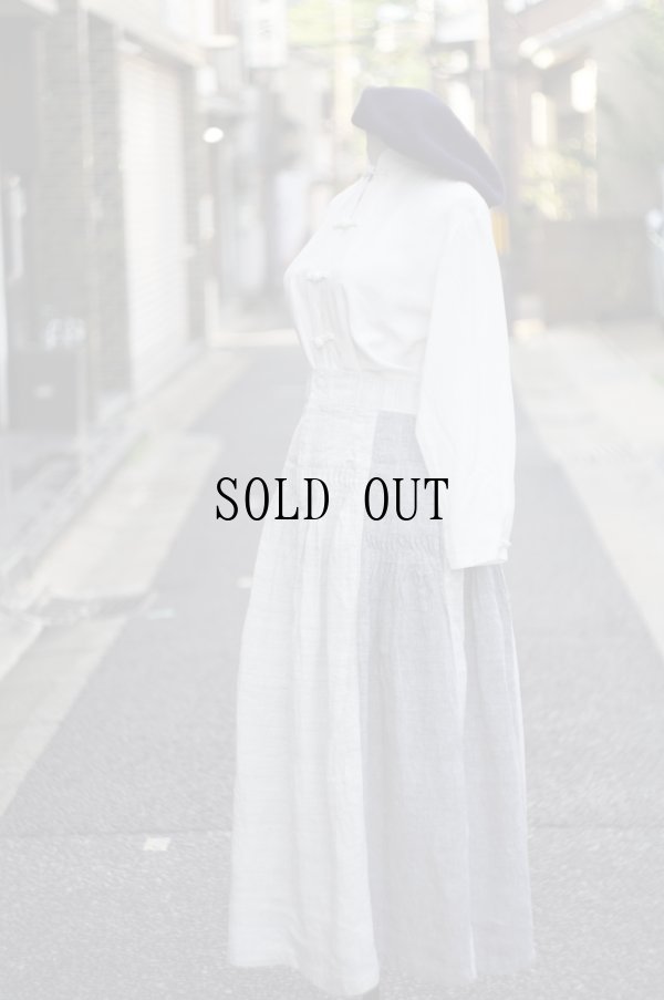 画像7: グレー リネン 無地  久留米かすり スカート フレア ピンタック風 w65cm[20330]