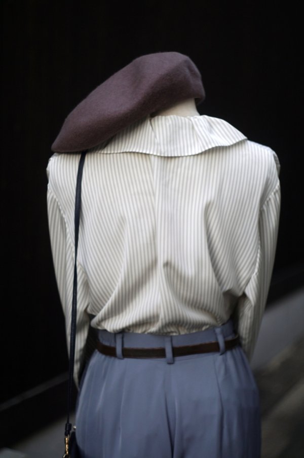 画像6: "cye cye" グレー×白 ストライプ柄 長袖 ブラウス  カスケードカラー風[20343]