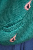 画像5: ”EAST WEST” 勾玉柄 ウール グリーン ニット カーディガン [20331] (5)