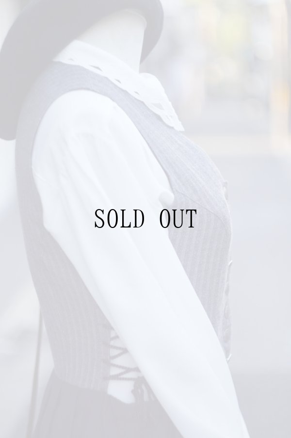 画像8: "PFISTER" グレー 無地 ストライプ ウール混 チロル ジャンパースカート 編み紐 マキシ丈 [20334]