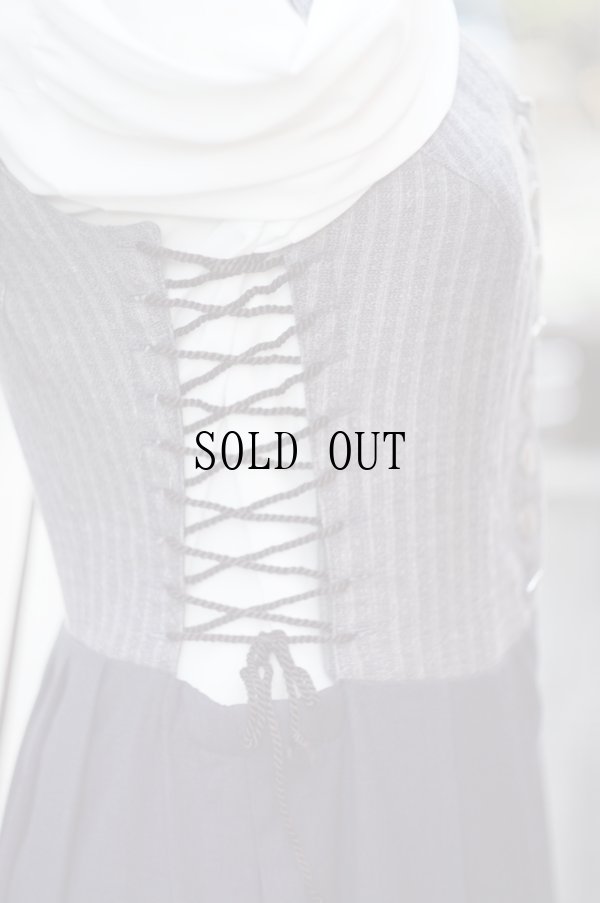 画像9: "PFISTER" グレー 無地 ストライプ ウール混 チロル ジャンパースカート 編み紐 マキシ丈 [20334]