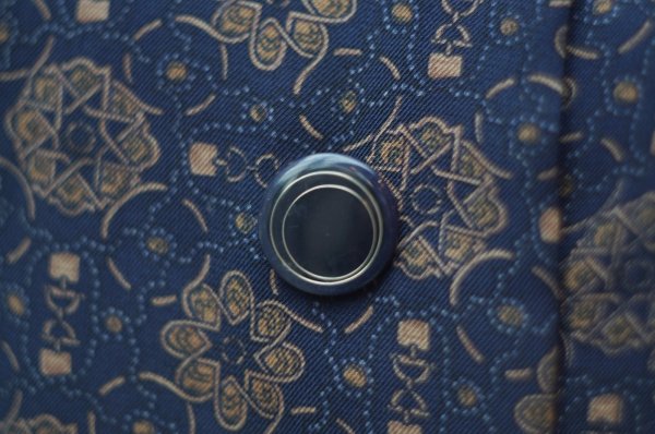 画像7: エスニック柄 ネイビー×ブラウン 長袖 レトロワンピース ラウンドネック[20345]