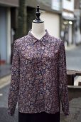 画像8: "JOSE PHANNE" ネイビー ペイズリー柄 長袖 ブラウス レギュラーカラー[20342] (8)