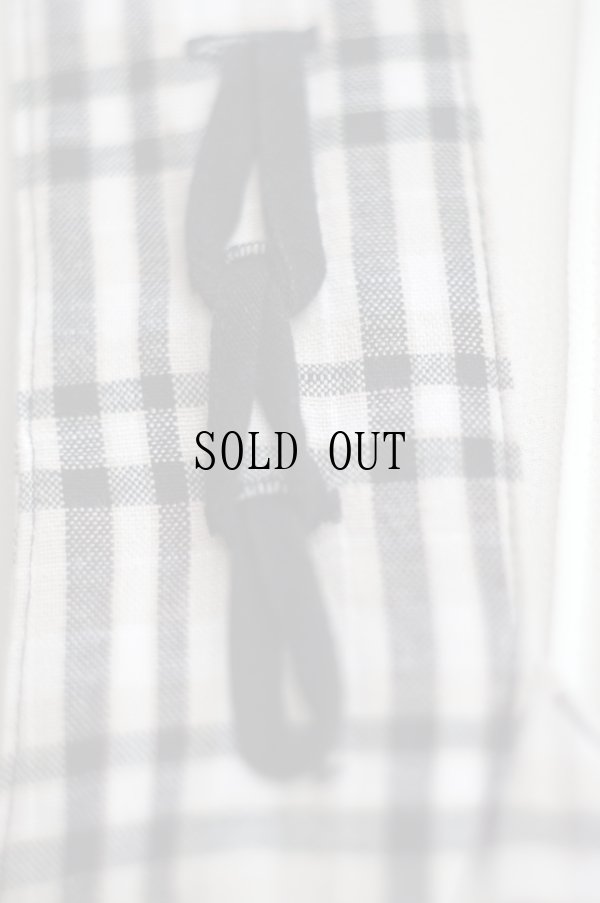 画像4: "Folk line" 無地 タータンチェック柄 黒×ベージュ ベスト ノーカラー 前開き [20338]