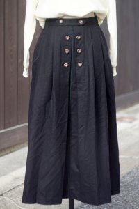 無地 ウール混 黒 スカート フレア w65cm[20350]