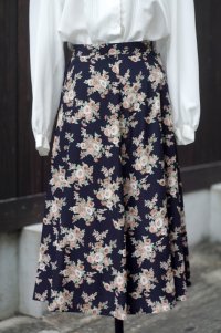 ネイビー 花柄 スカート フレア w63cm[20356]