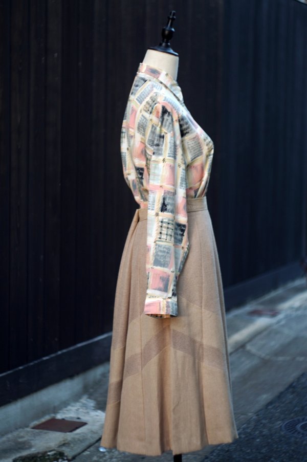 画像5: レーヨン リネン混 ベージュ フレア スカート w72cm[20363]