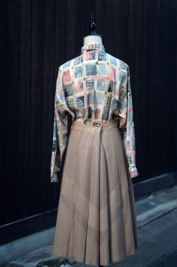 画像6: レーヨン リネン混 ベージュ フレア スカート w72cm[20363]