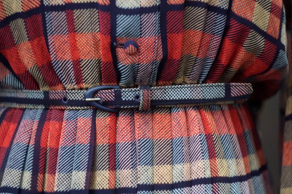 画像8: ”TOKYO BLOUSE” タータンチェック柄 マルチカラー 長袖 レトロワンピース スタンドカラー ベルト[20367]