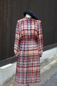 画像4: ”TOKYO BLOUSE” タータンチェック柄 マルチカラー 長袖 レトロワンピース スタンドカラー ベルト[20367]