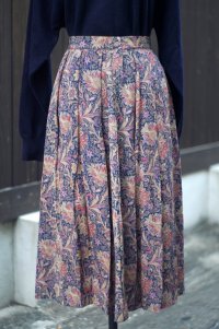 ネイビー 花柄  スカート フレア w66cm[20377]
