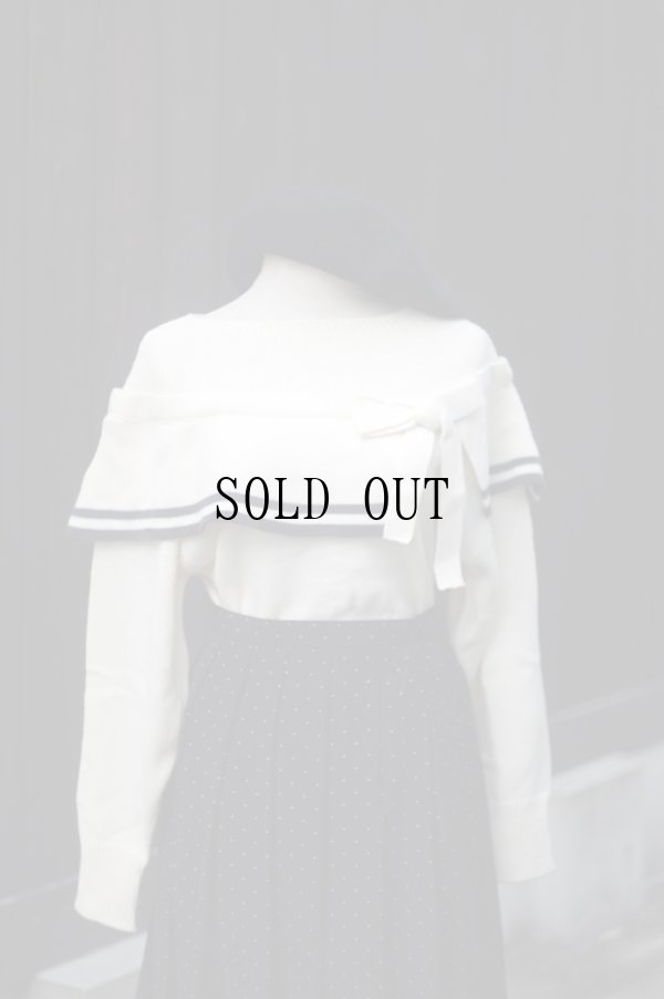 画像4: ”FAIRY POP” ウール混 白系 ニット セーター ケープカラー リボン [20369]