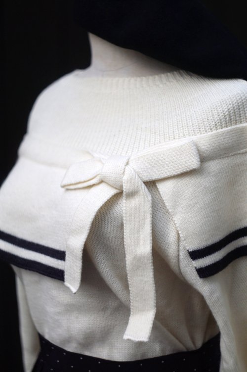 他の写真1: ”FAIRY POP” ウール混 白系 ニット セーター ケープカラー リボン [20369]