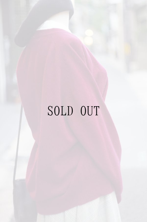 画像8: ”NAPOLEON” 無地 ウール混 ボルドー ニット カーディガン [20375]