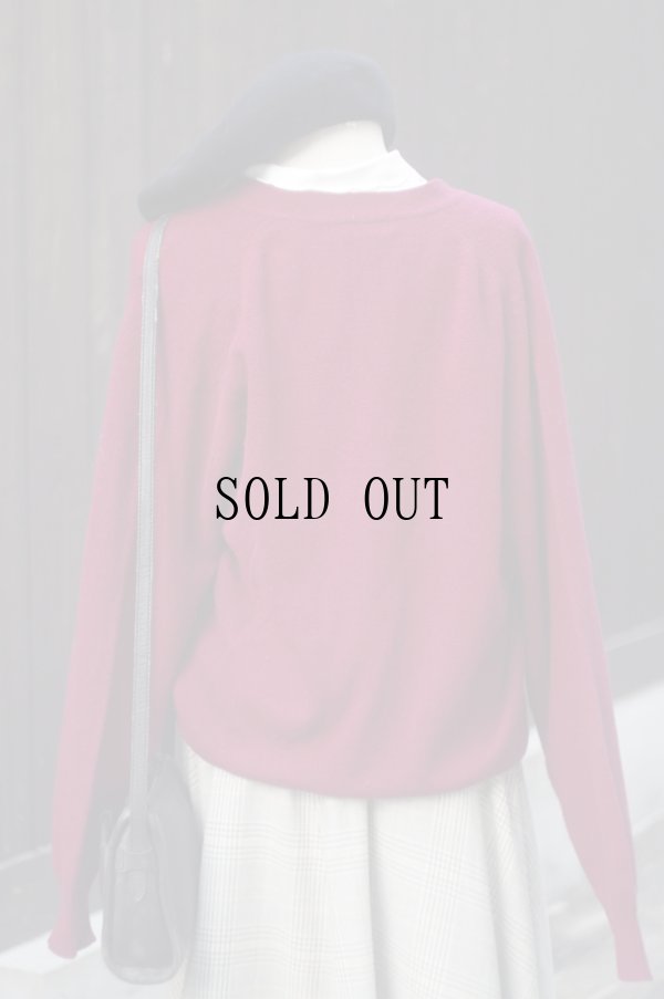 画像9: ”NAPOLEON” 無地 ウール混 ボルドー ニット カーディガン [20375]