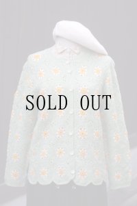 花柄 グリーン ニット カーディガン クロシェ [20423]