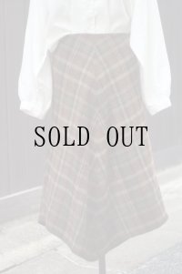 "RALPH LAUREN" チェック柄 ウール ブラウン×グリーン  スカート フレア w72cm[20392]