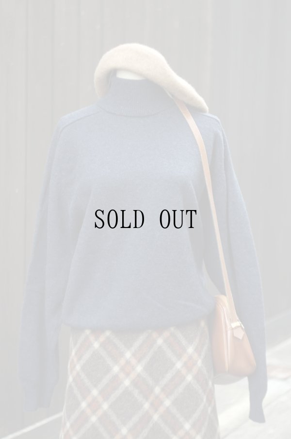 画像1: ”HIT MAKER” ネイビー ウール 無地 ニット タートルネック[20396]