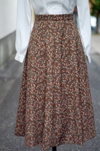 ブラウン 花柄 スカート フレア w69cm[20393]