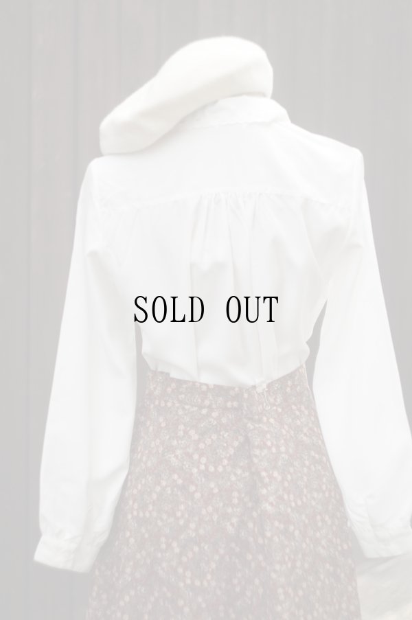 画像4: "Cecilene" 無地 白 長袖 ブラウス レギュラーカラー スカラップ ピンタック[20395]