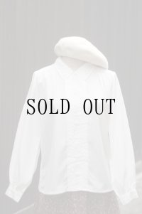 "Cecilene" 無地 白 長袖 ブラウス レギュラーカラー スカラップ ピンタック[20395]