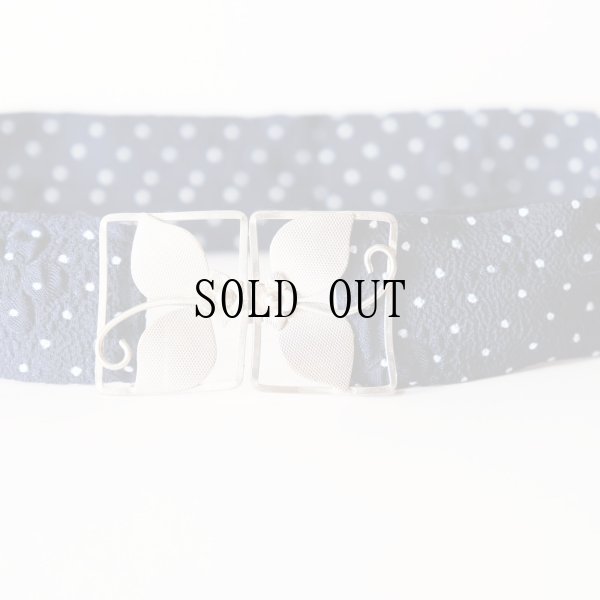 画像1: ドット柄 ネイビー×白 お花 シワ加工 アンティークベルト[20387]